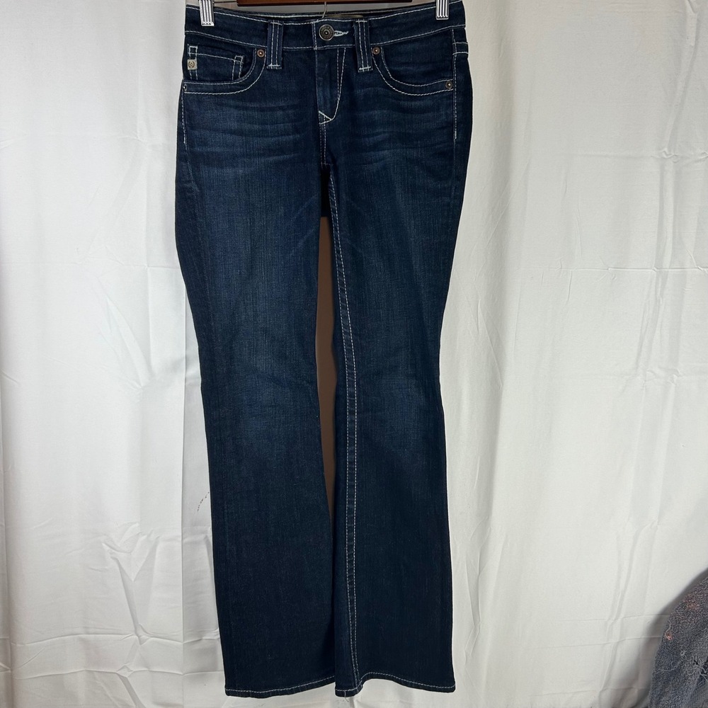 Big Star Hazel Jeans Women 25R Dark Wash Curvy‎ Fit Bootcut Thick Stitch 28x31.5